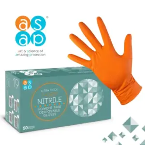 500 Orange Extra Thick T-Grip Nitrile PF Disposable Gloves